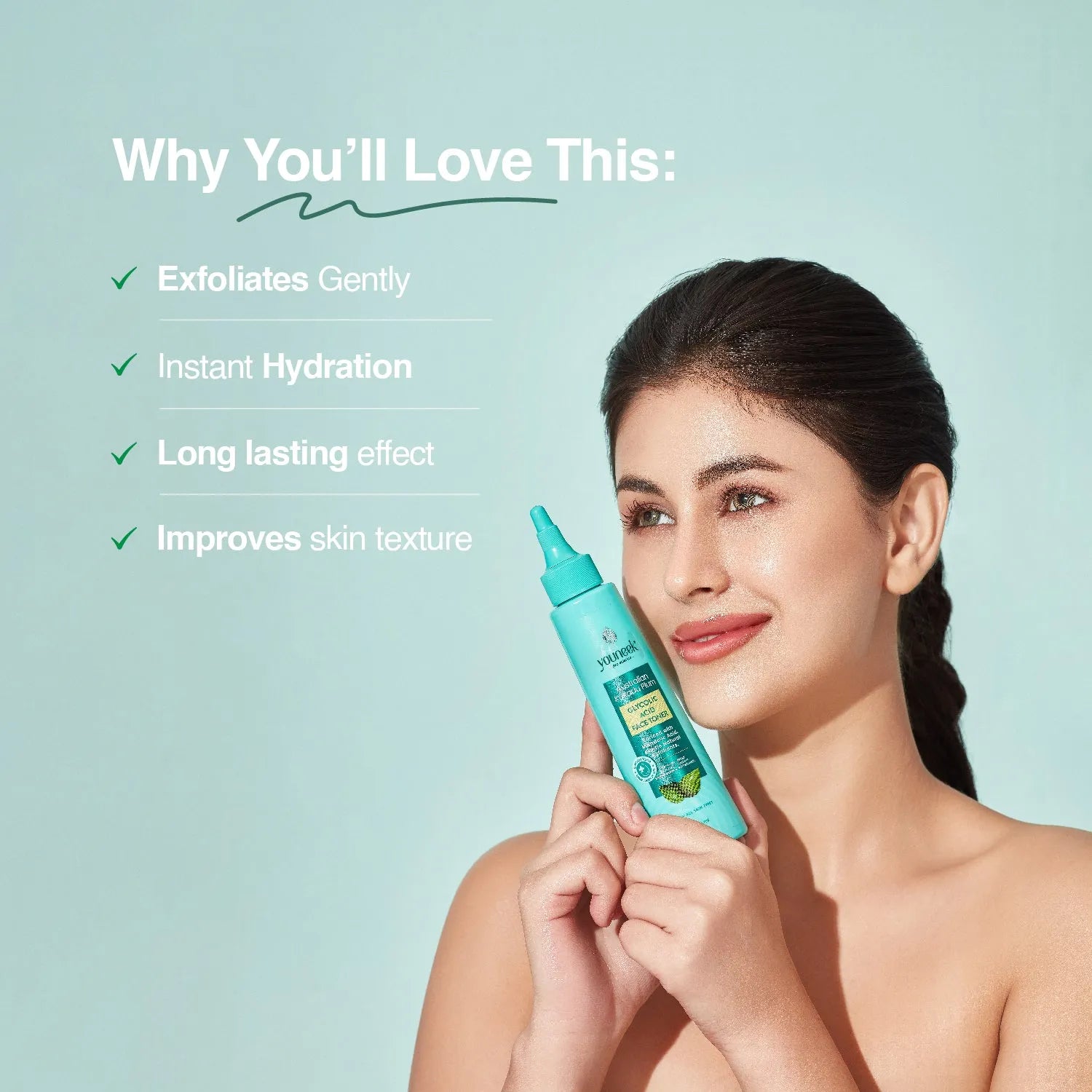 Angle shot of Glycolic Acid Face Toner packaging | Youneekproscience